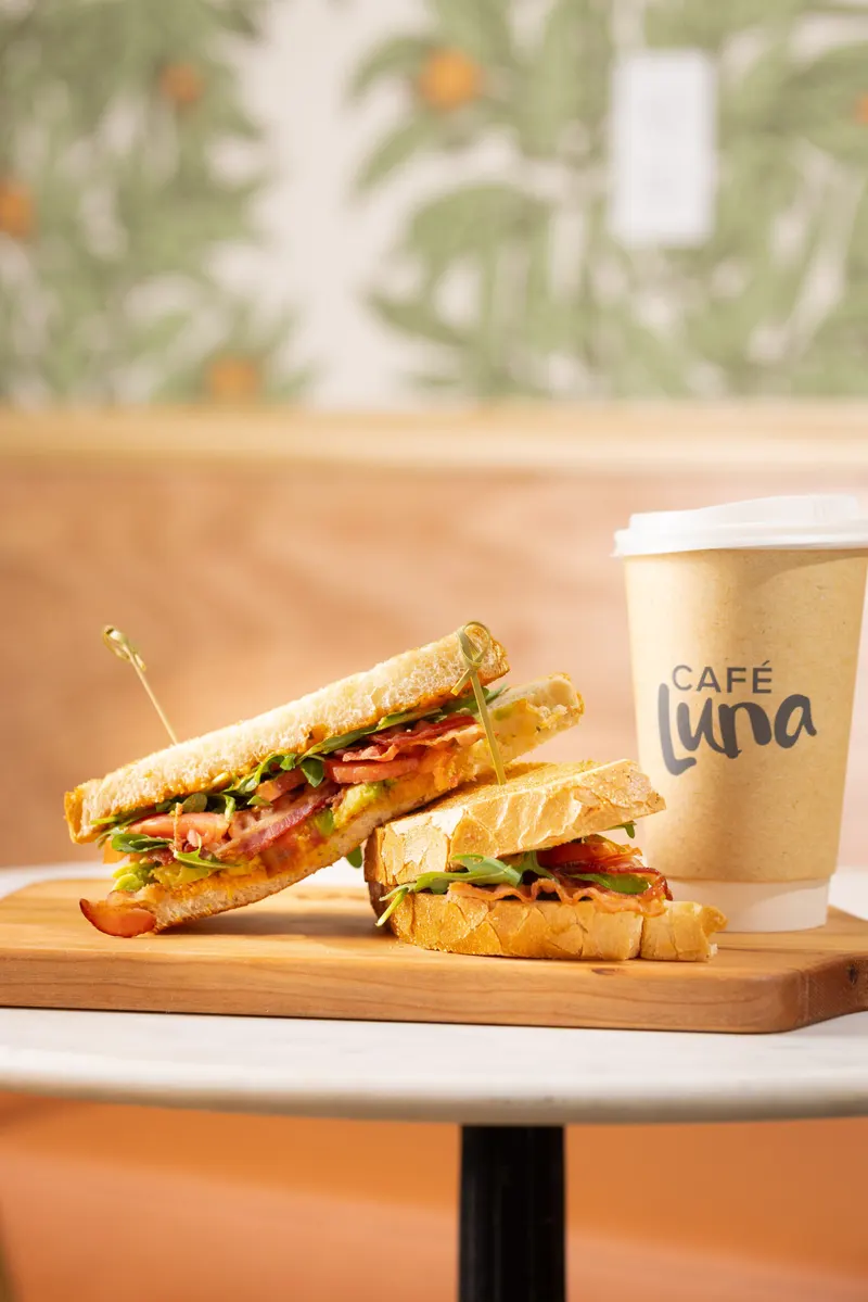 Toasted sandwich and coffee cup